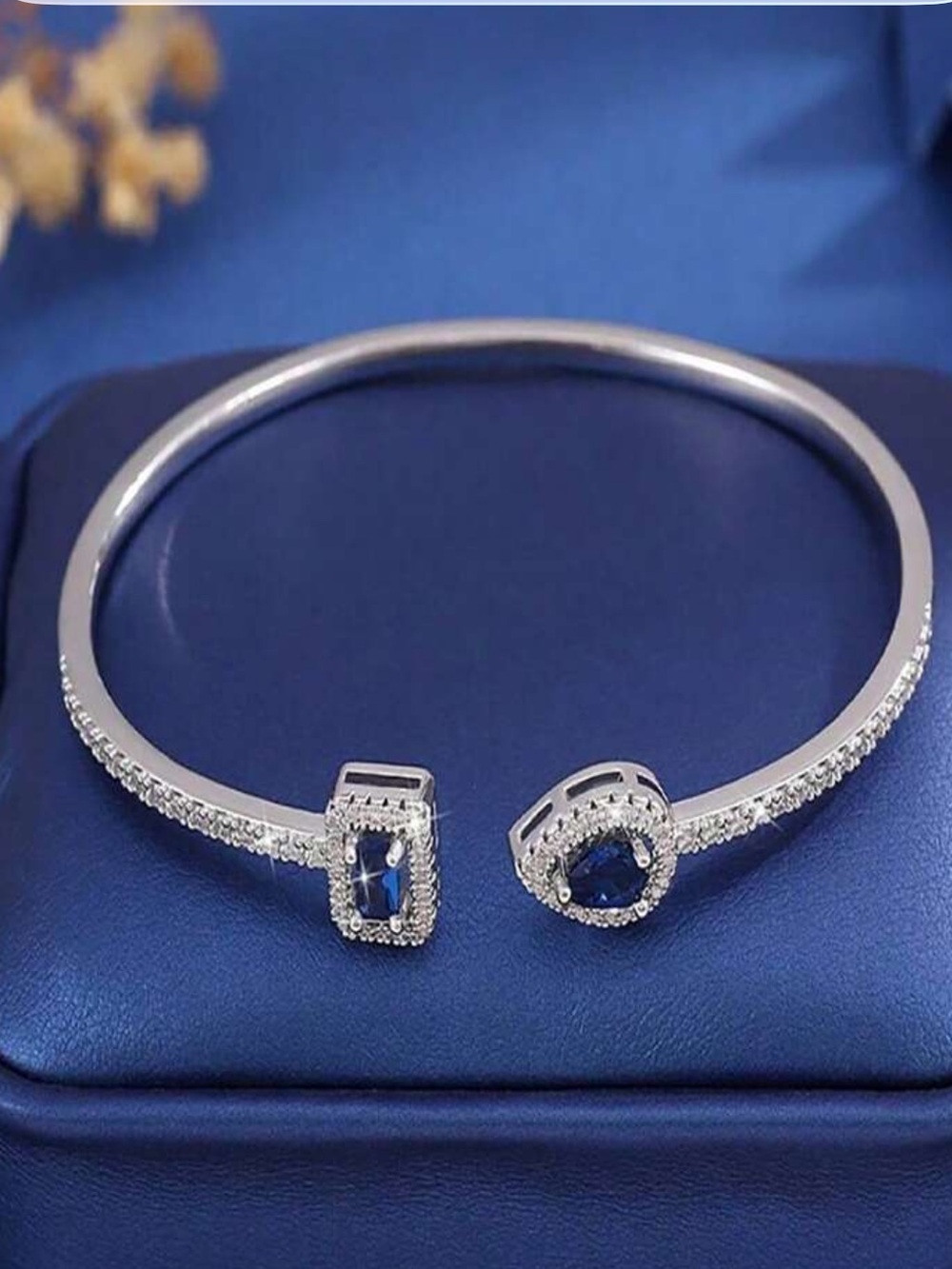 Silver Bangle Bracelet with Royal Blue Gemstone Accents - nwot